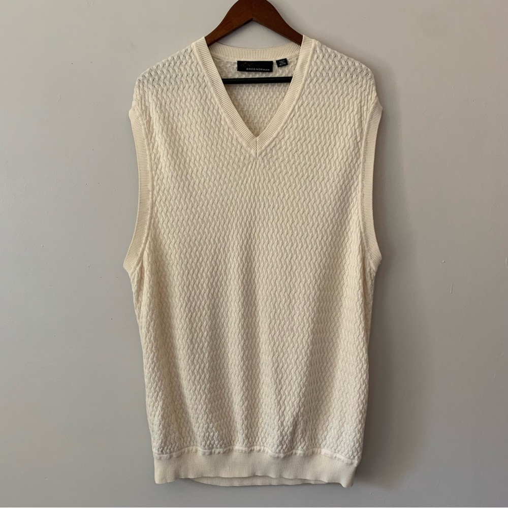 Greg Norman Basketweave Textured Golf Sweater Vest Sleeveless Size XL Cream
